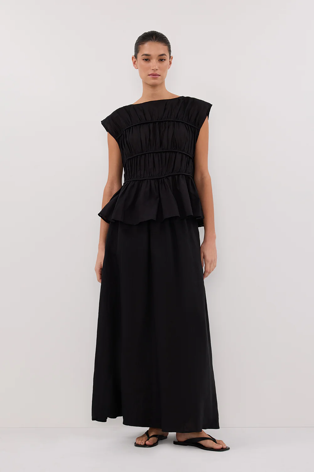 GEMIMA BLACK LINEN MIDI SKIRT - Gamepaces