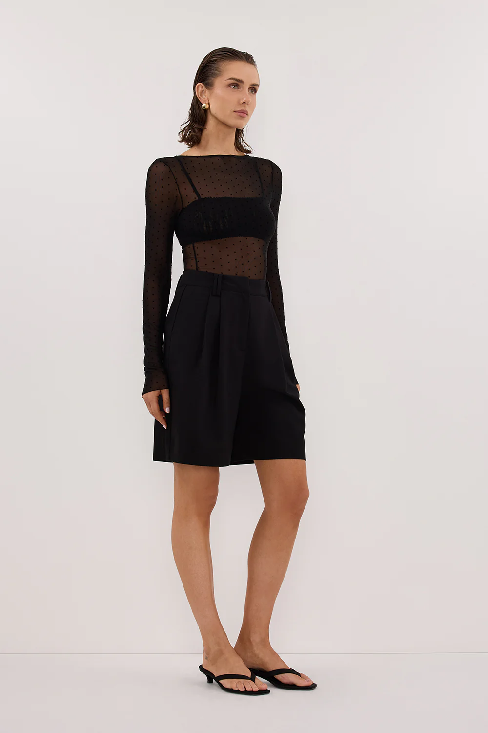 MAE BLACK MESH SPOT LONG SLEEVE TOP - Gamepaces