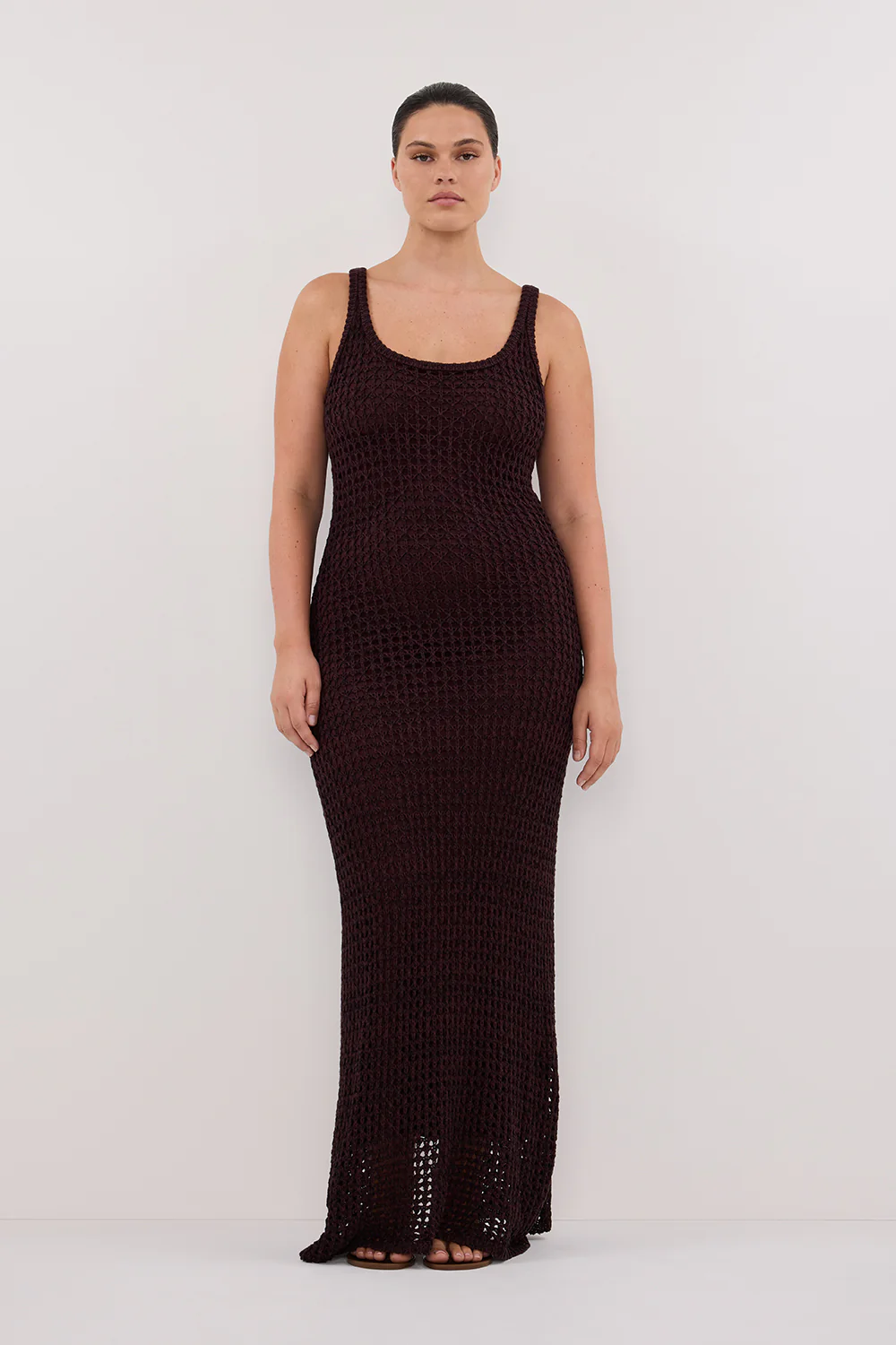 TESS CHOC CROCHET KNIT MAXI DRESS - Gamepaces