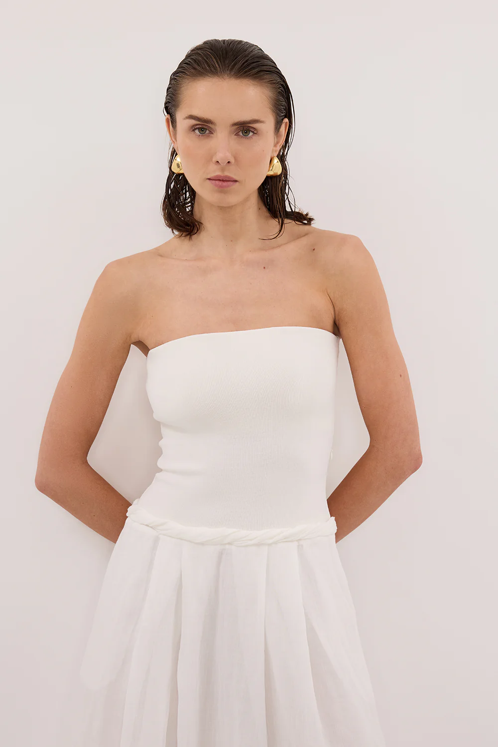 COCO WHITE STRAPLESS HYRBID MIDI DRESS - Gamepaces