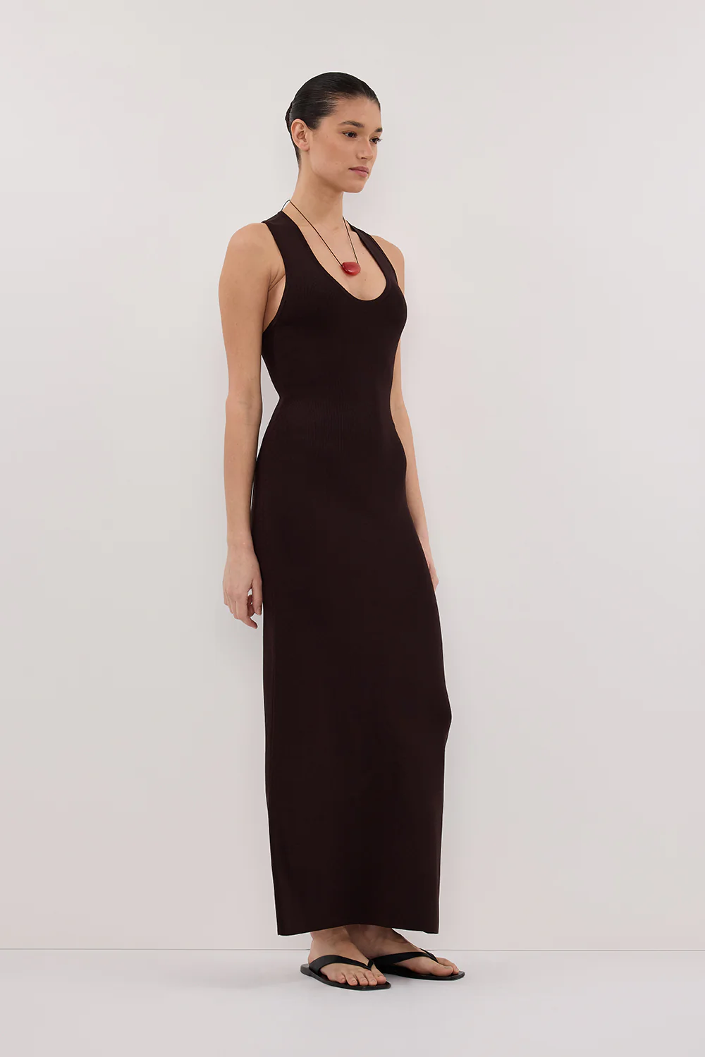 DEVIN BITTER CHOC RACER KNIT MIDI DRESS - Gamepaces