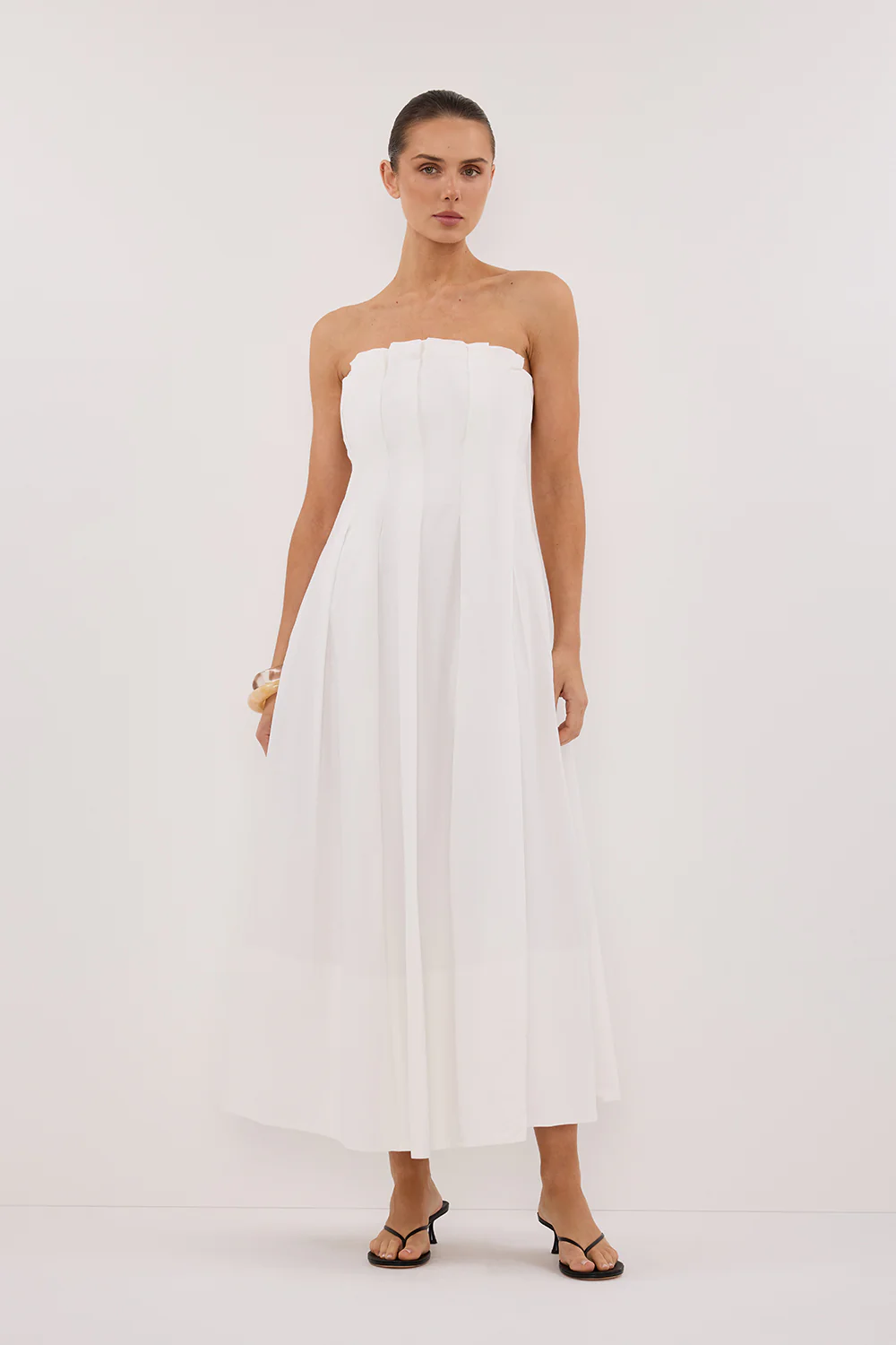 LILLY WHITE COTTON STRAPLESS MIDI DRESS - Gamepaces