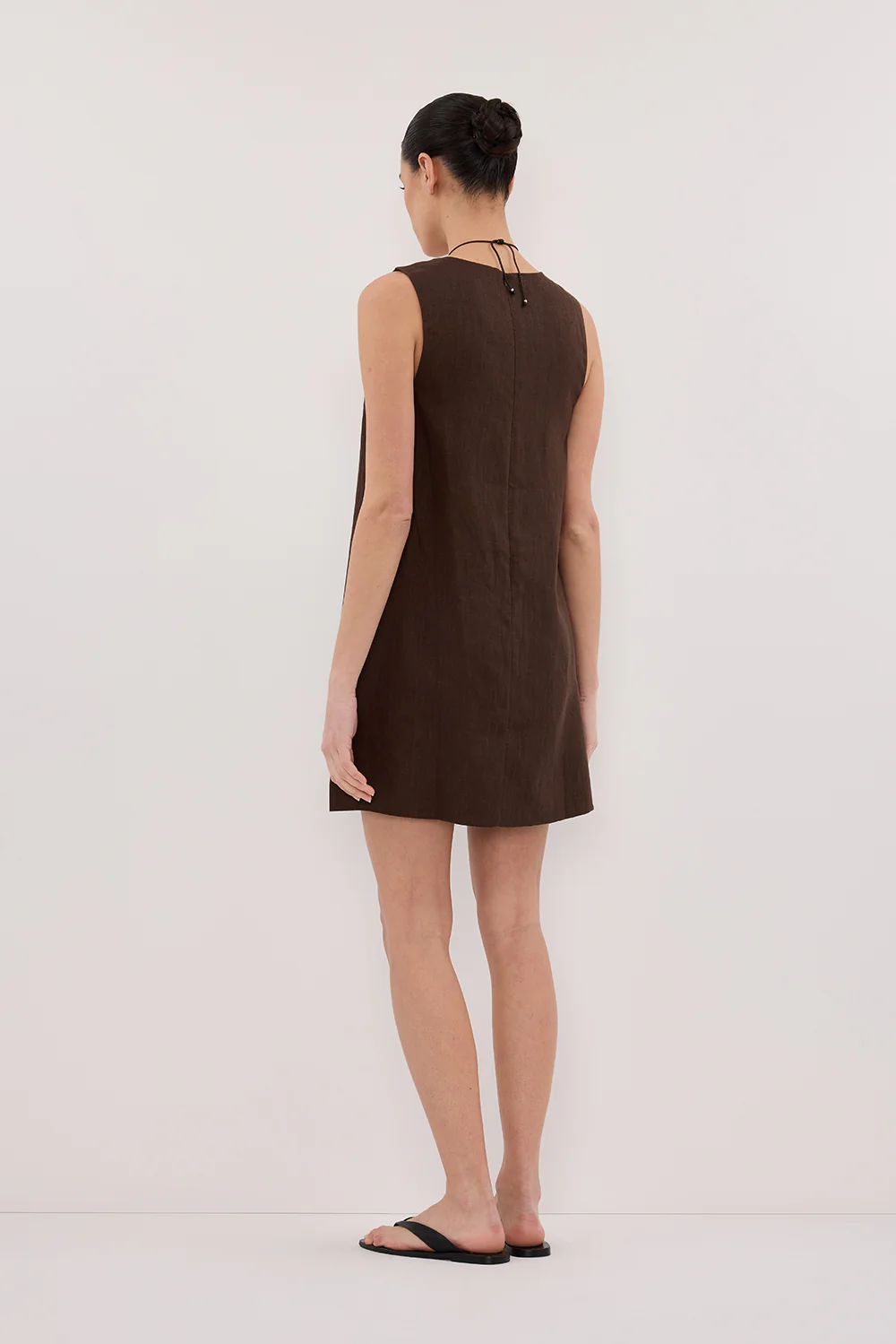 LOTUS BITTER CHOC LINEN MINI DRESS - Gamepaces