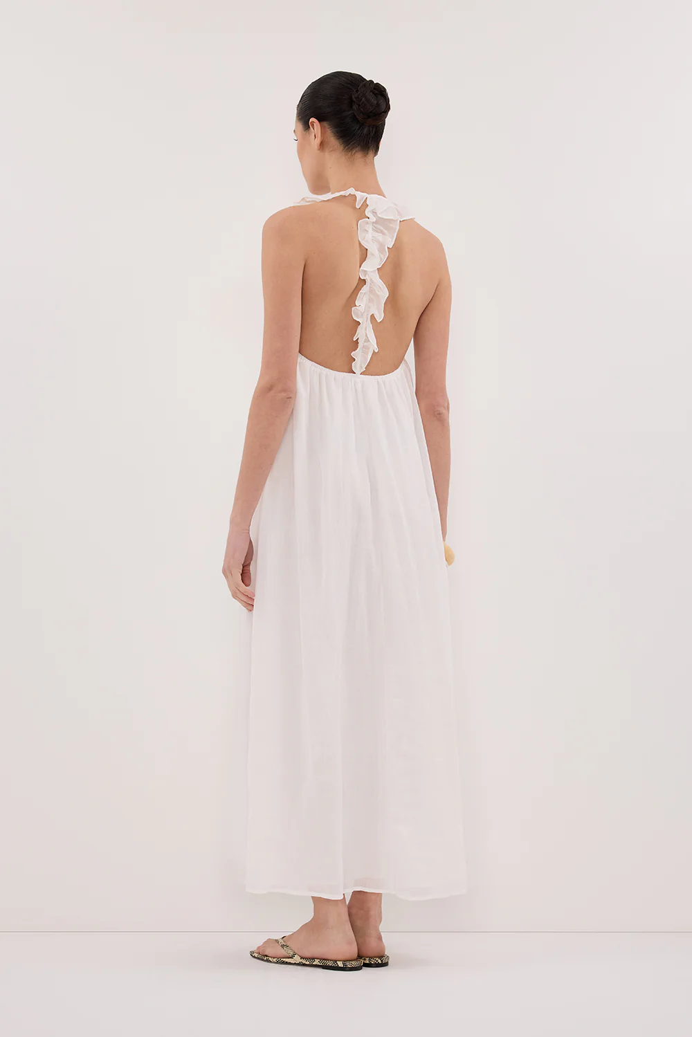 HAZEL WHITE RAMIE SLEEVELESS MIDI DRESS - Gamepaces
