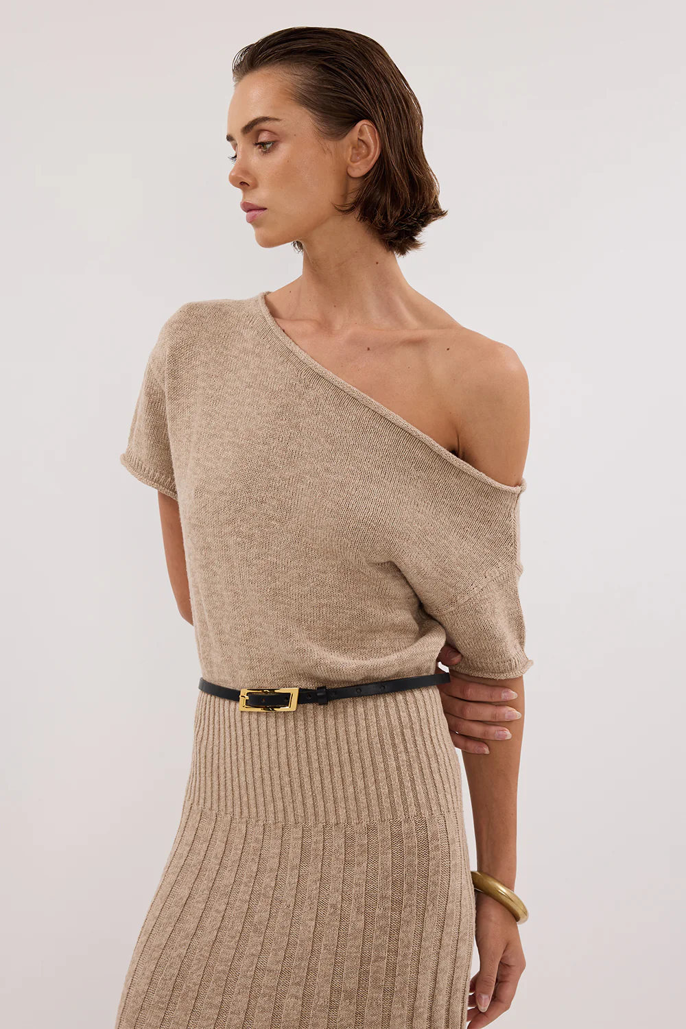 RICK NATURAL ASYM KNIT MIDI DRESS - Gamepaces