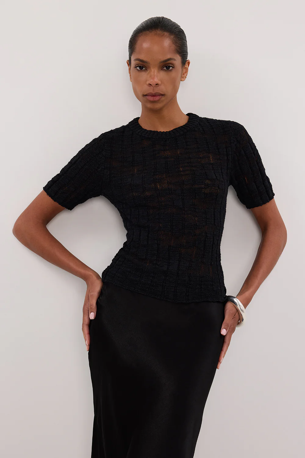 CIA BLACK CAP SLEEVE KNIT TEE - Gamepaces