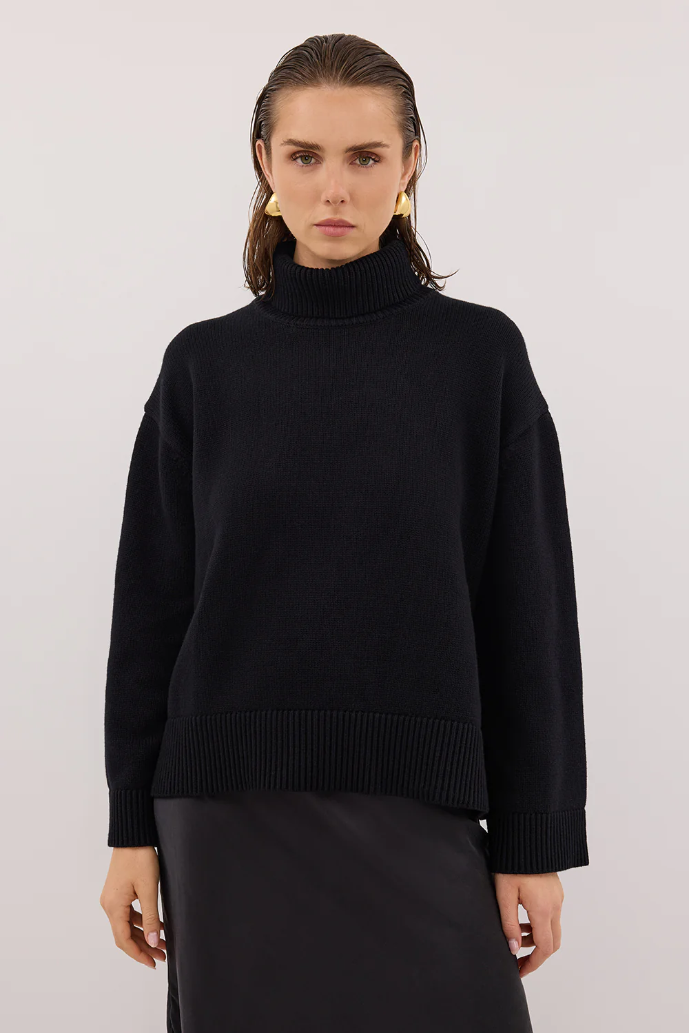 ELLA BLACK TURNBACK NECK KNIT JUMPER - Gamepaces
