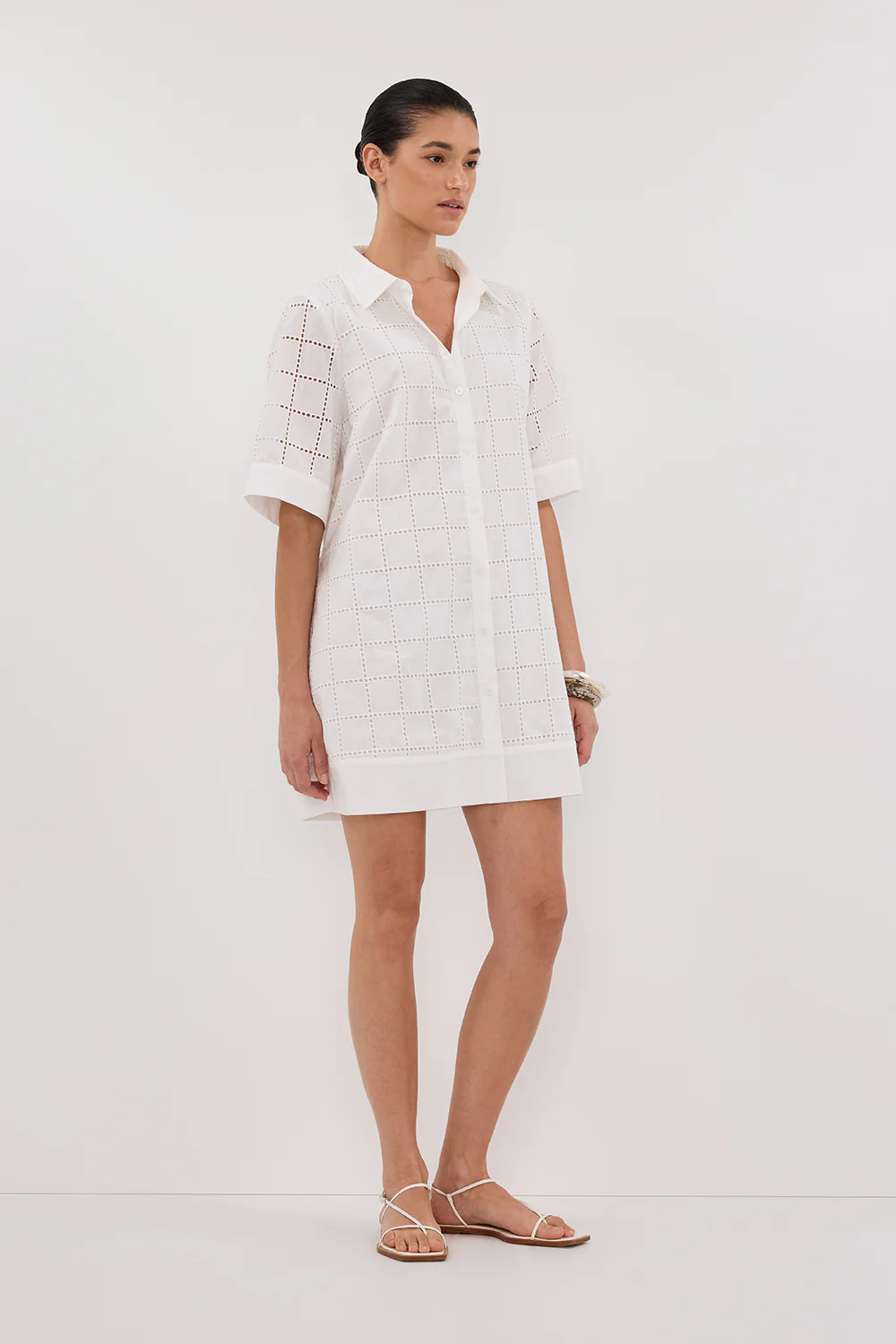 OWEN WHITE SLEEVED BRODERIE MINI DRESS - Gamepaces