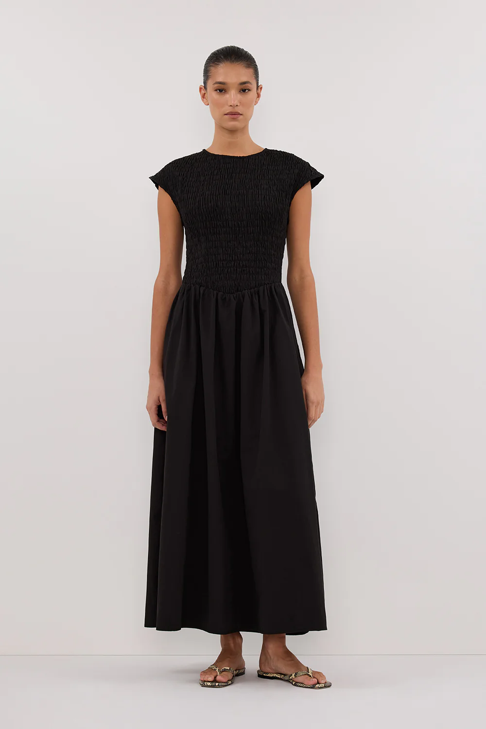 ROMA BLACK CAP SLEEVE MIDI DRESS - Gamepaces