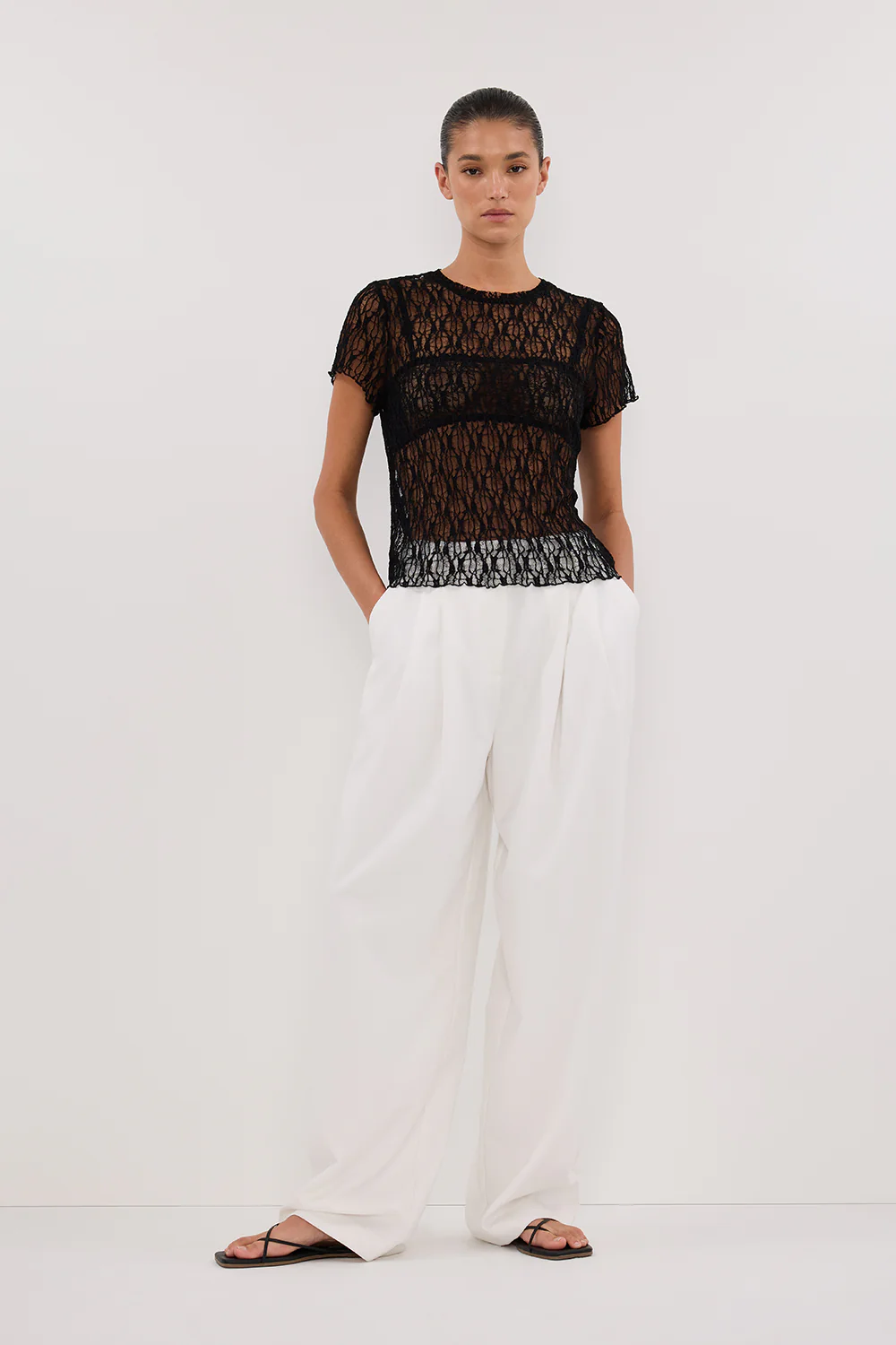LIZZIE BLACK LACE CAP SLEEVE TOP - Gamepaces