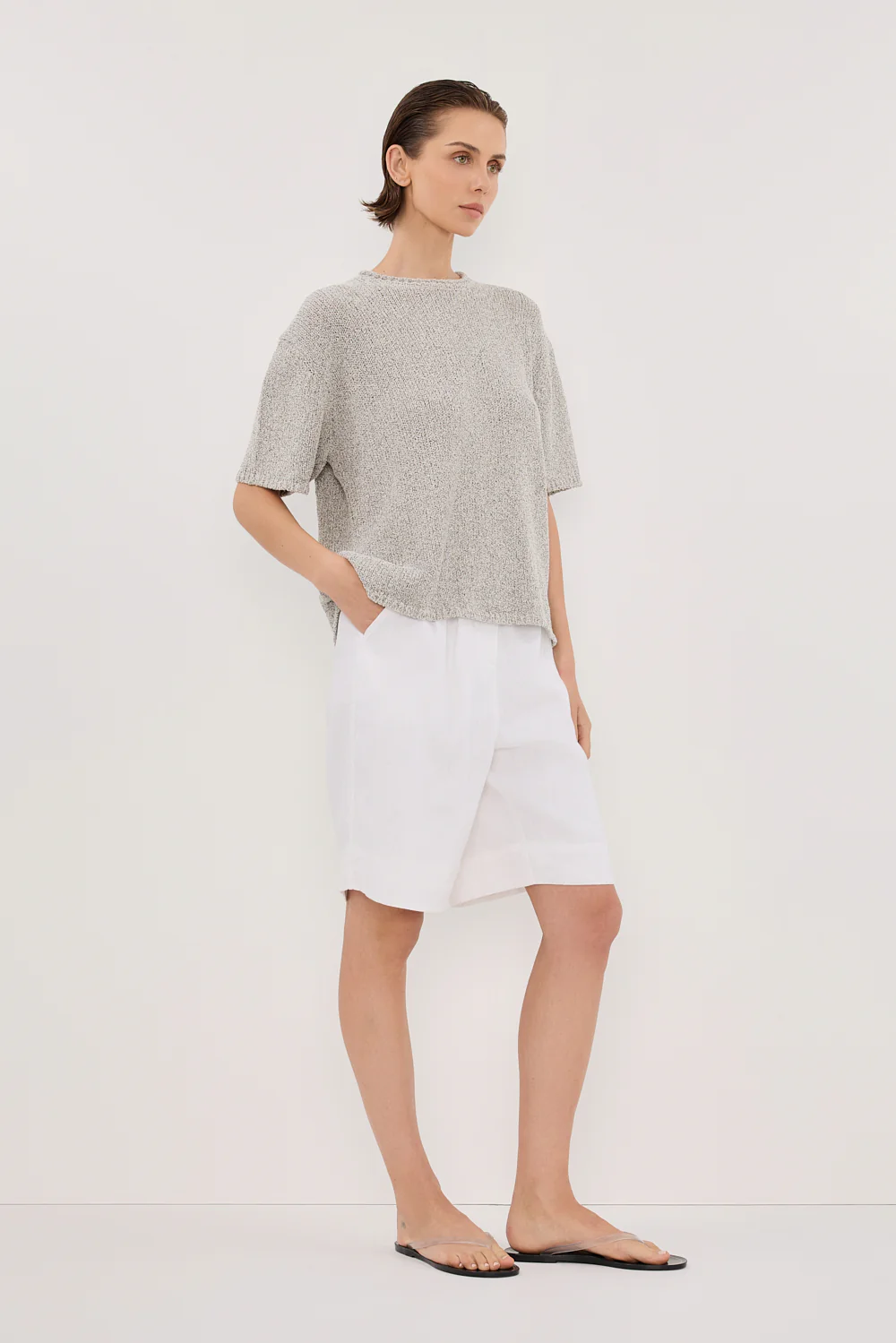 ERIN SILVER MARLE BOXY KNIT TEE - Gamepaces