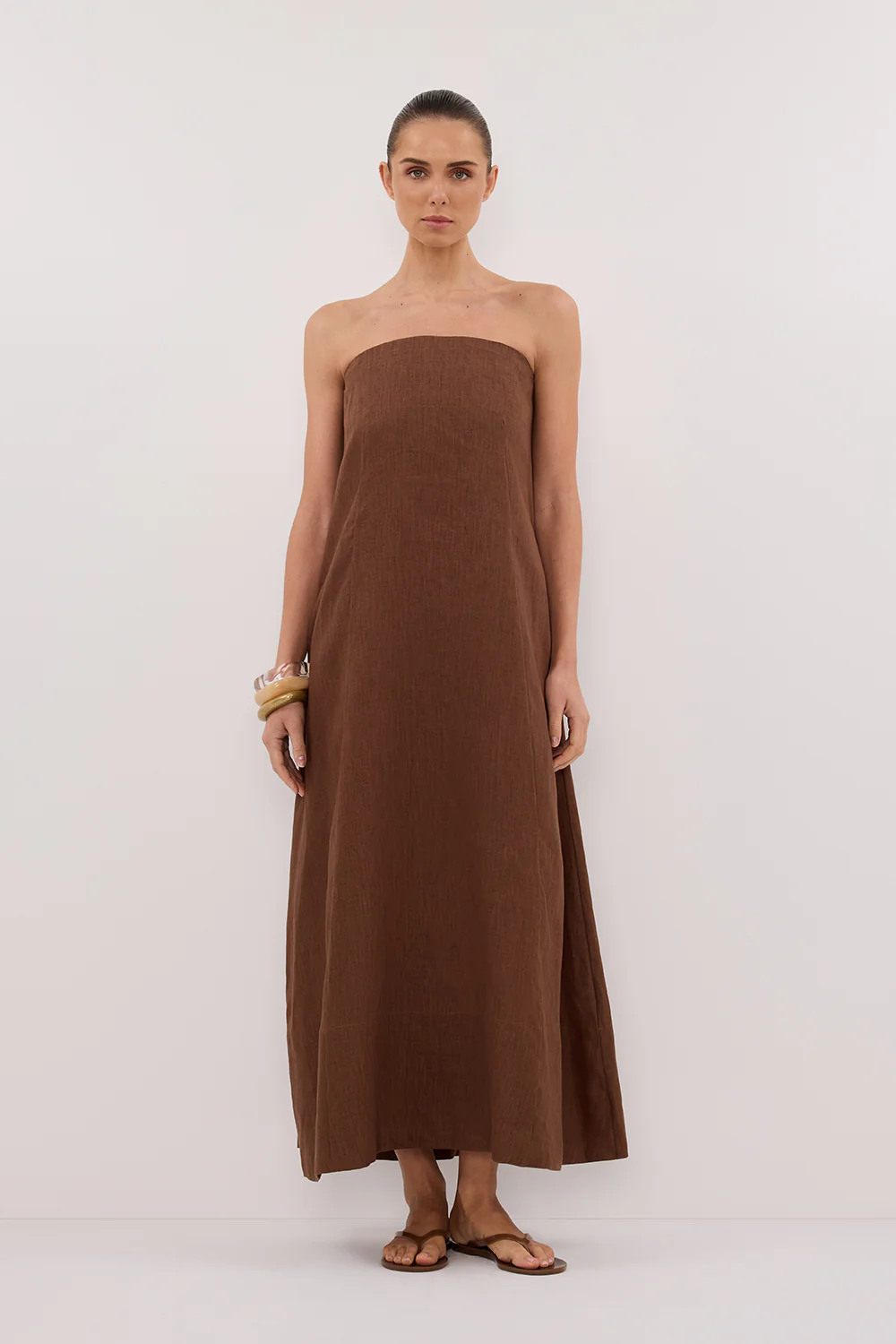 KINSLEY FONDANT LINEN STRAPLESS MIDI DRESS - Gamepaces