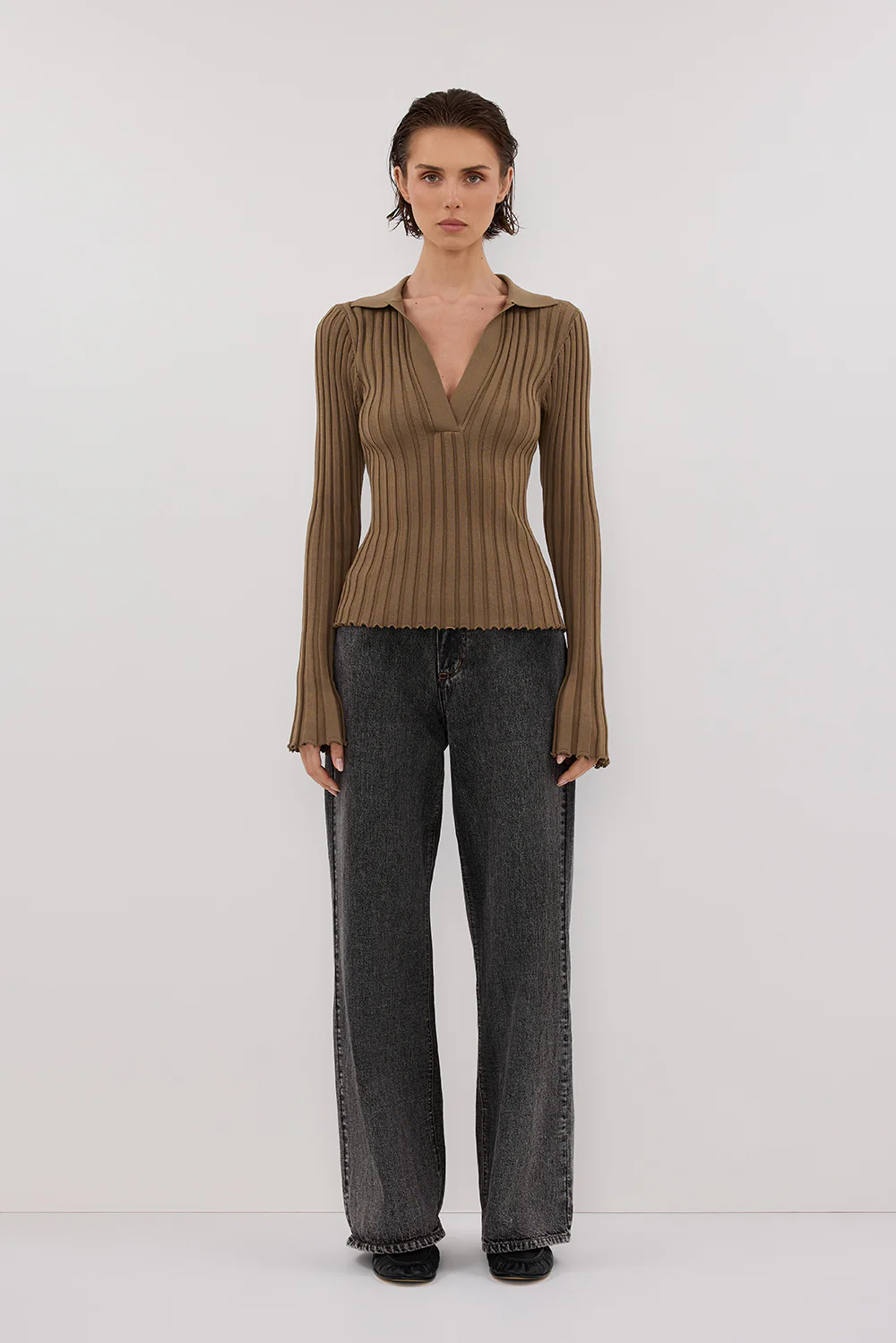 HAL OLIVE POLO LONG SLEEVE KNIT TOP - Gamepaces