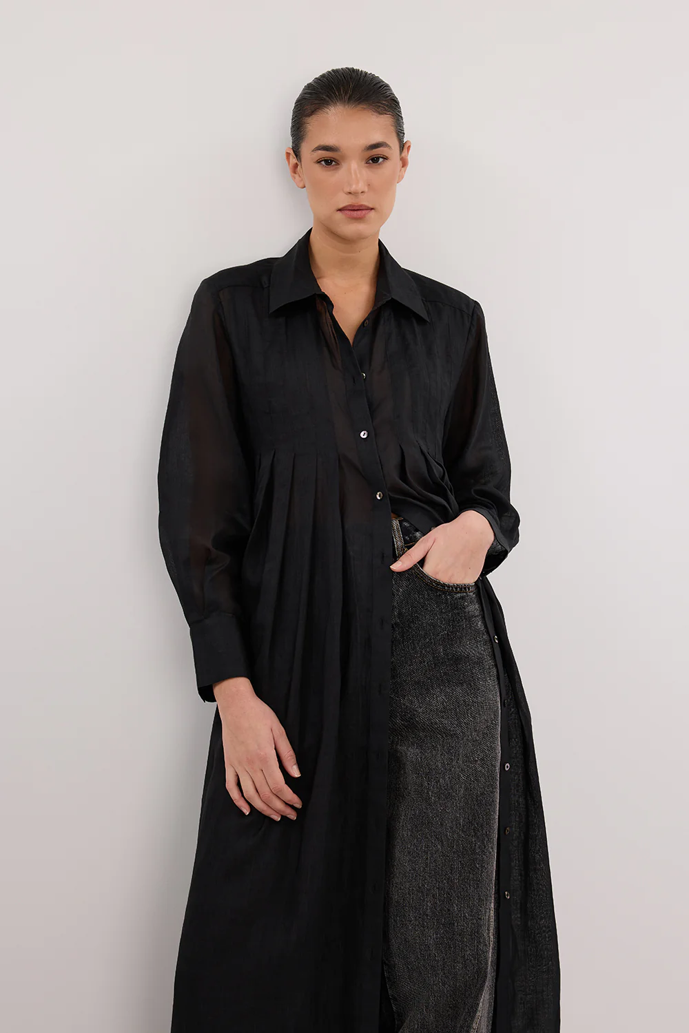CARMEL BLACK RAMIE SHIRT DRESS - Gamepaces