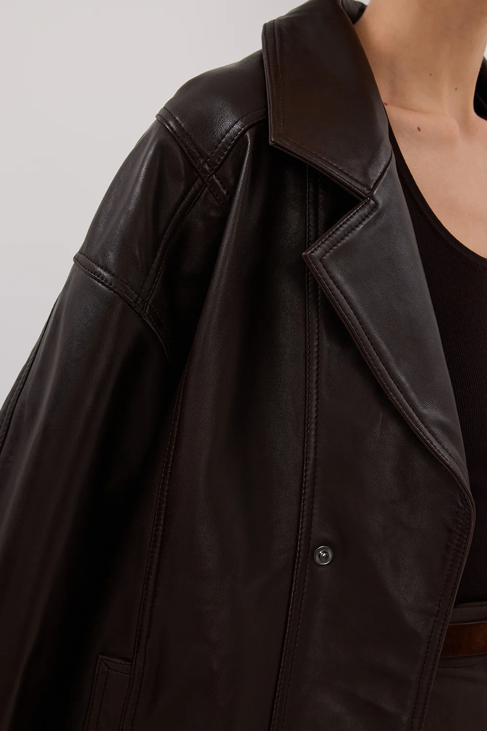 MARGOT CHOC OVERSIZED LEATHER JACKET - Gamepaces